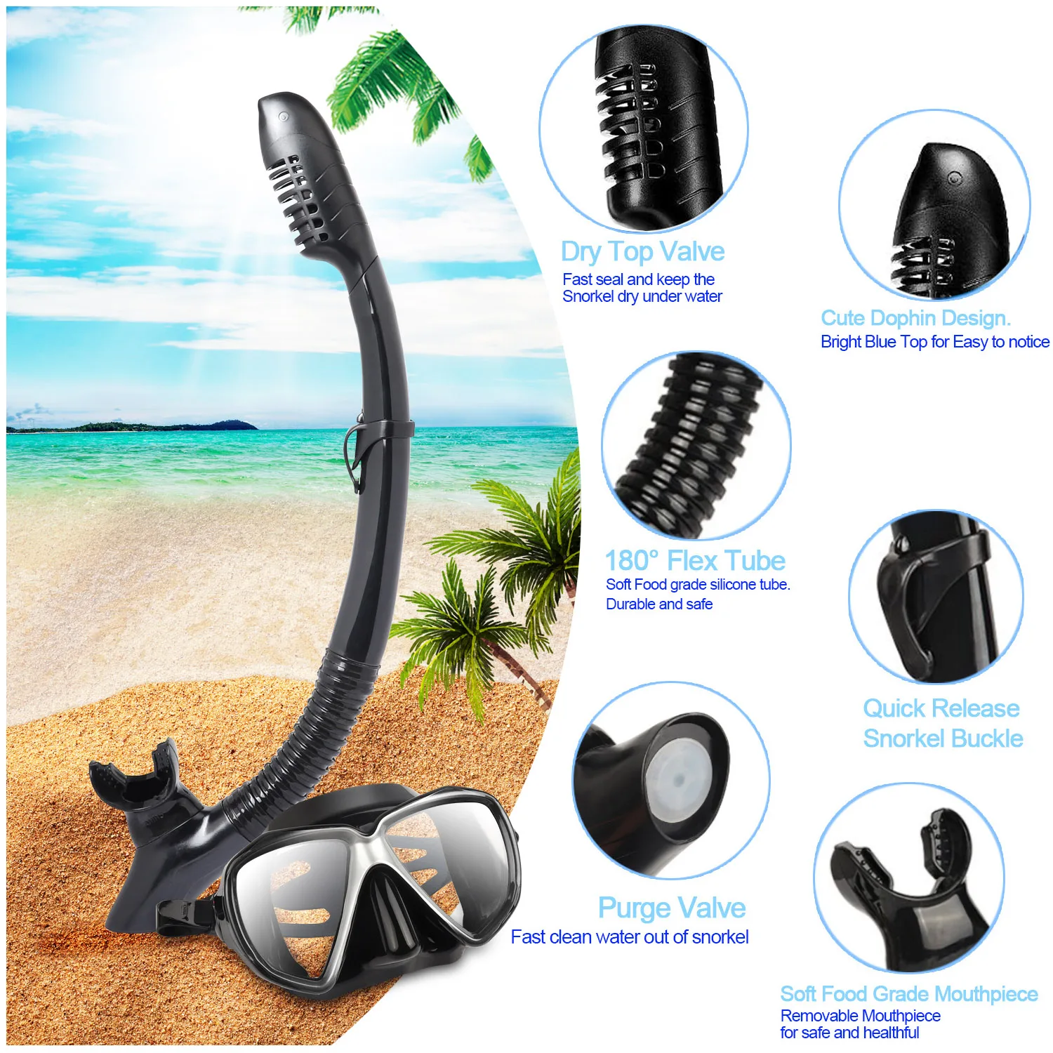 EXP VISION Dry Snorkel Diving Set, Anti-Fog, Panoramic, Scuba, Snorkeling, Swimming, Adult