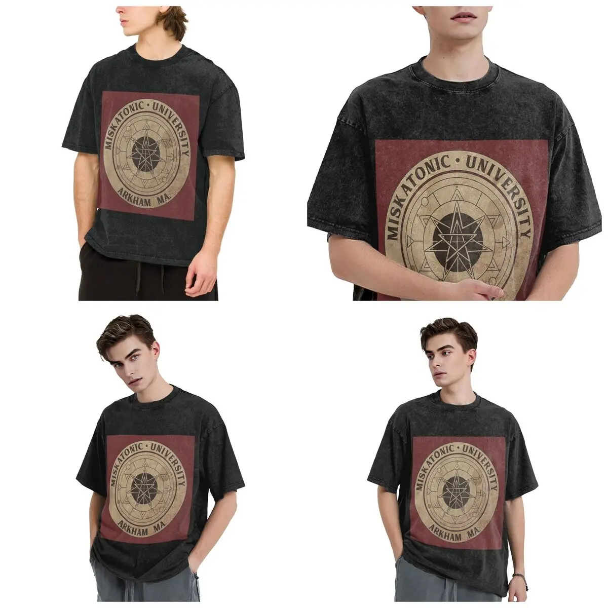 Miskatonic University Hip Hop Short Sleeve T-Shirts Washed Tops Tees Streetwear T Shirt Harajuku for Men woman