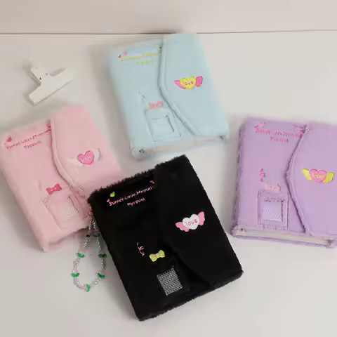 A5 Plush Embroidery Binder Book Photos Album Photocard Collect Kpop Card Binder Cute Idol Journal Cover Replaceable Storage