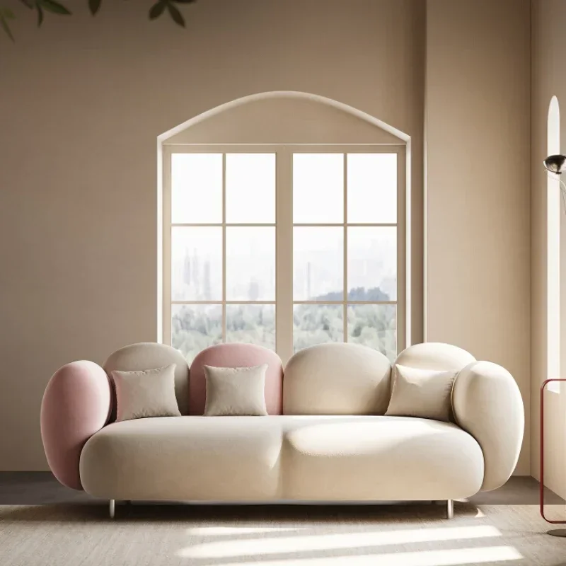 Cream wind straight row sofa small apartment fabric living room three people Italian minimalist Internet celebrity