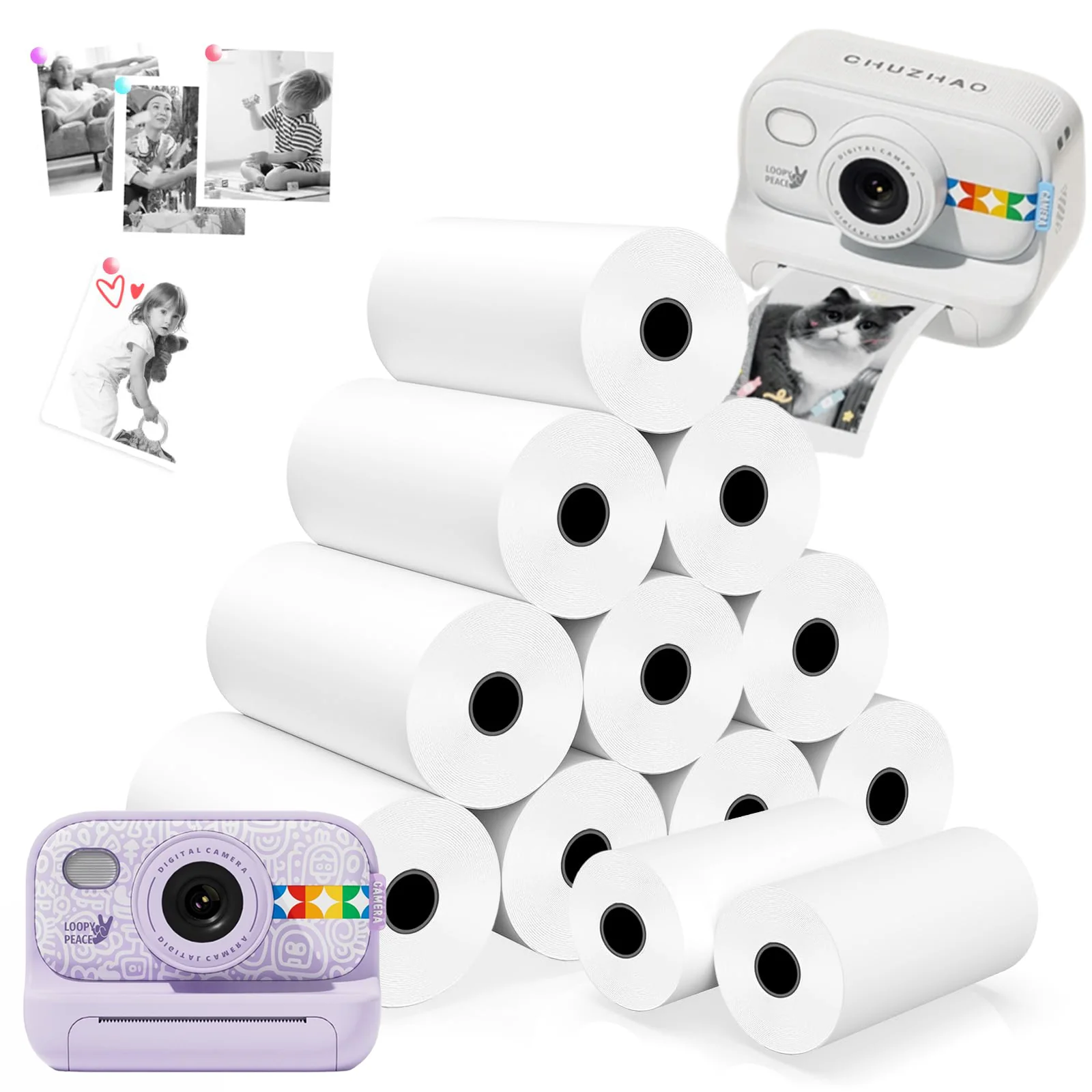 

57x30mm White Thermal Rolls - Fade-Resistant & BPA-Free for Portable Printers/Kids Camera, Art Portfolios/Event Logs