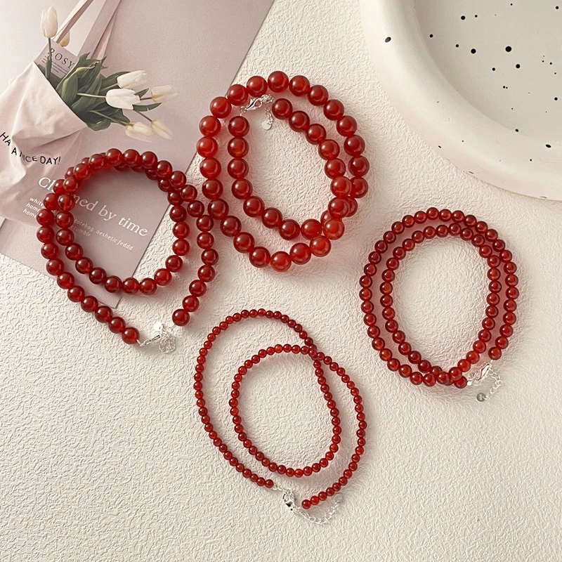 Vintage Red Beaded สร้อยคอผู้หญิงสไตล์จีนสร้อยคอลูกปัดแก้วประณีต Elegant Choker ความงามเครื่องประดับอุปกรณ์เสริม