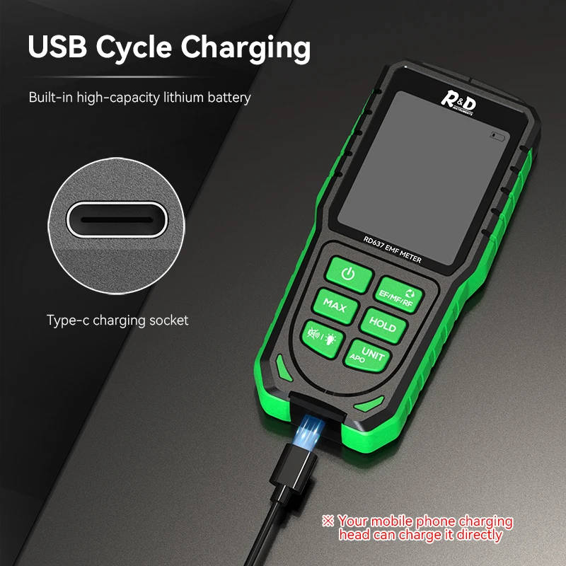 RD637 EMF-detector Professionele elektromagnetische veldstralingsmeter Handheld draagbare radiofrequentietester