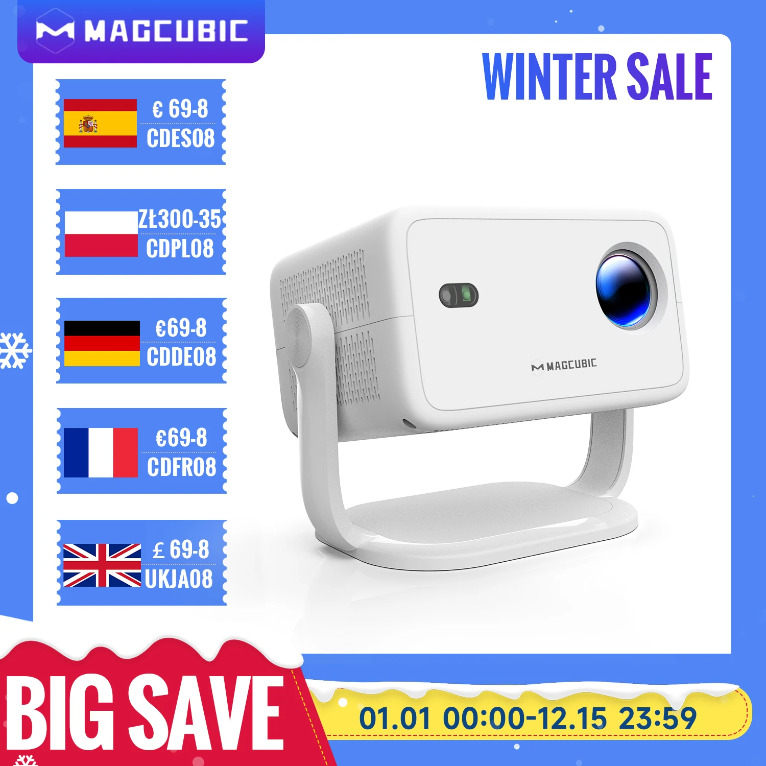 Magcubic Native 1080P 650ANSI 4K Android 11 L018 360° Projector With Auto Keystone Focus Air Mouse Wifi6 BT5.2 Portable Outdoor