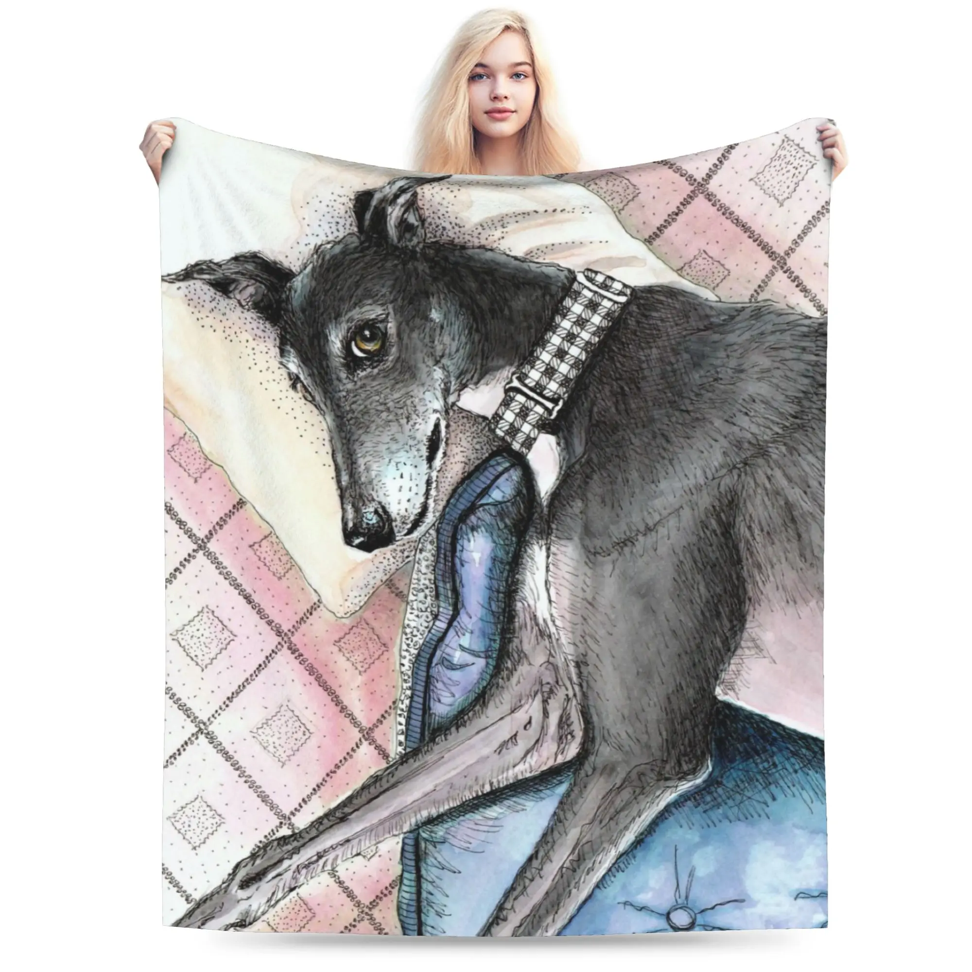 Custom Lazy Greyhound Blankets Warm Flannel Whippet Sighthound Dog Throw Blanket for Home Bedroom Sofa