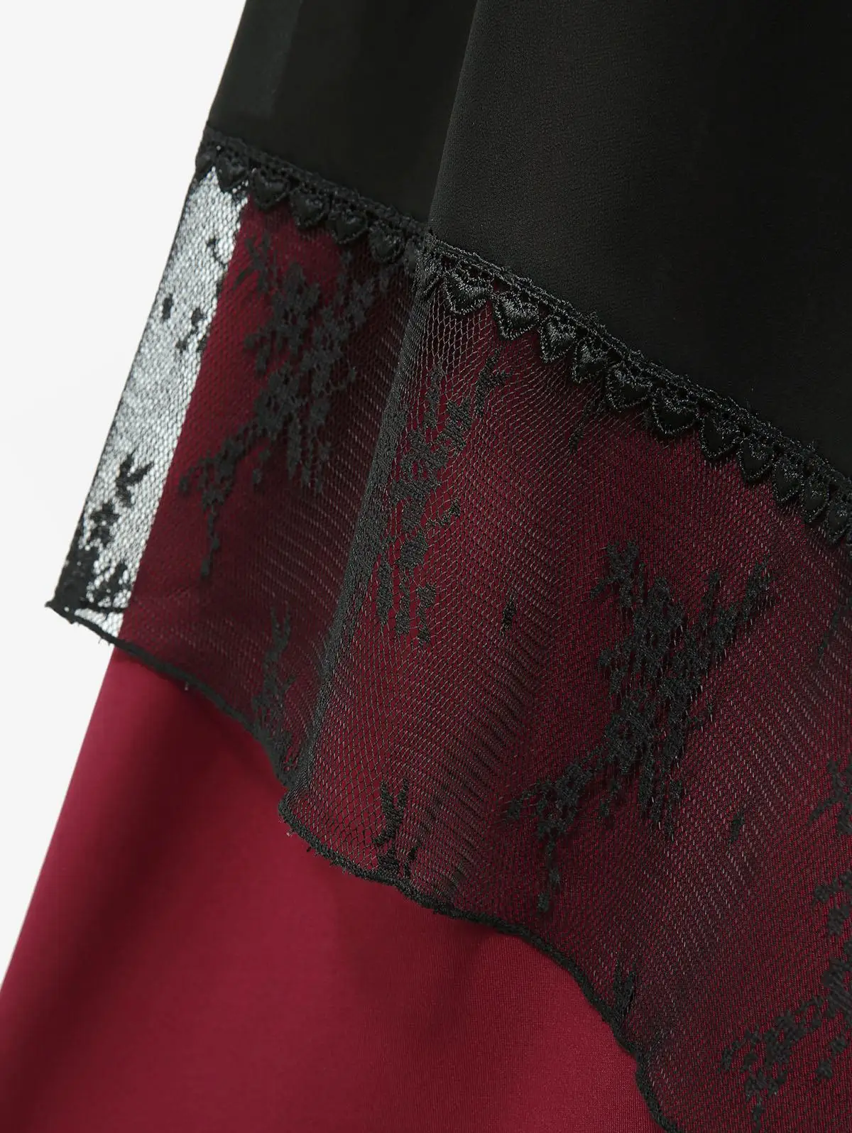 ROSEGAL حجم كبير التنانير النسائية الأحمر العميق الدانتيل الشيفون الطبقات تنورة أو هالوين مصاص دماء زي القوطية الدانتيل يصل اثنين من لهجة تنورة