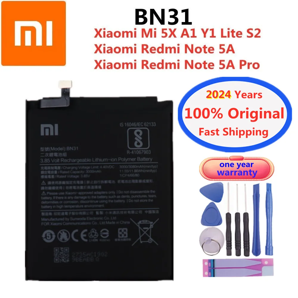 2024 Years 3000mAh BN31 100% Original Battery For Xiaomi Redmi Note 5A / Note 5A pro Mi 5X A1 Y1 Lite Redmi S2 Phone Battery