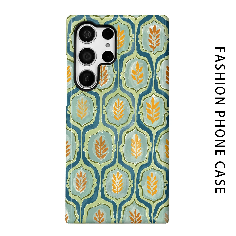 Leaf Motif Phone Case for For Samsung Galaxy S26 S25 S24 S23 S20 FE A56 A36 Ultra Glossy HD Hard Cover Film Shell