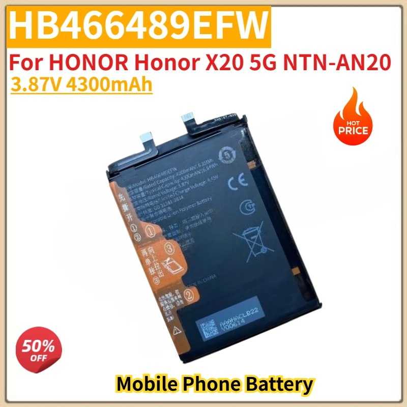 HB466489EFW High Quality Mobile Phone Battery 3.87V 4300mAh For HONOR Honor X20 5G NTN-AN20 Brand New Replacement Battery