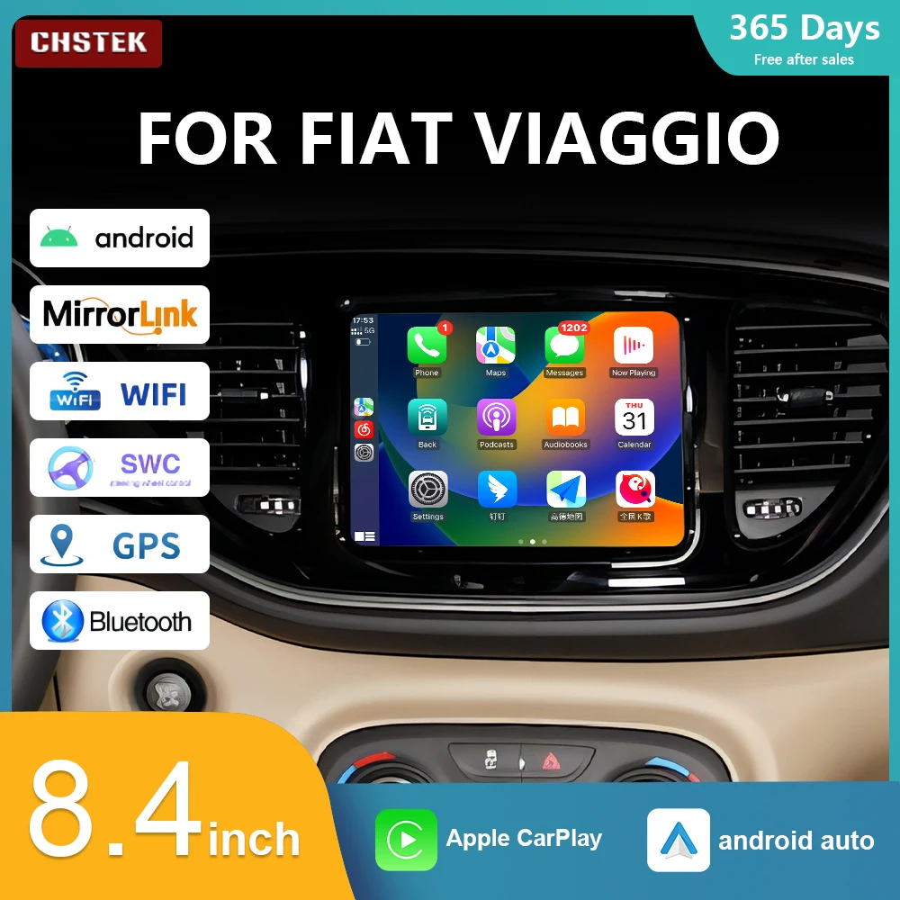 

CHSTEK Car Radio Qualcomm Multimedia Navigation Player for Fiat Viaggio Android 13 Carplay Auto Stereo Wireless Android GPS WiFi