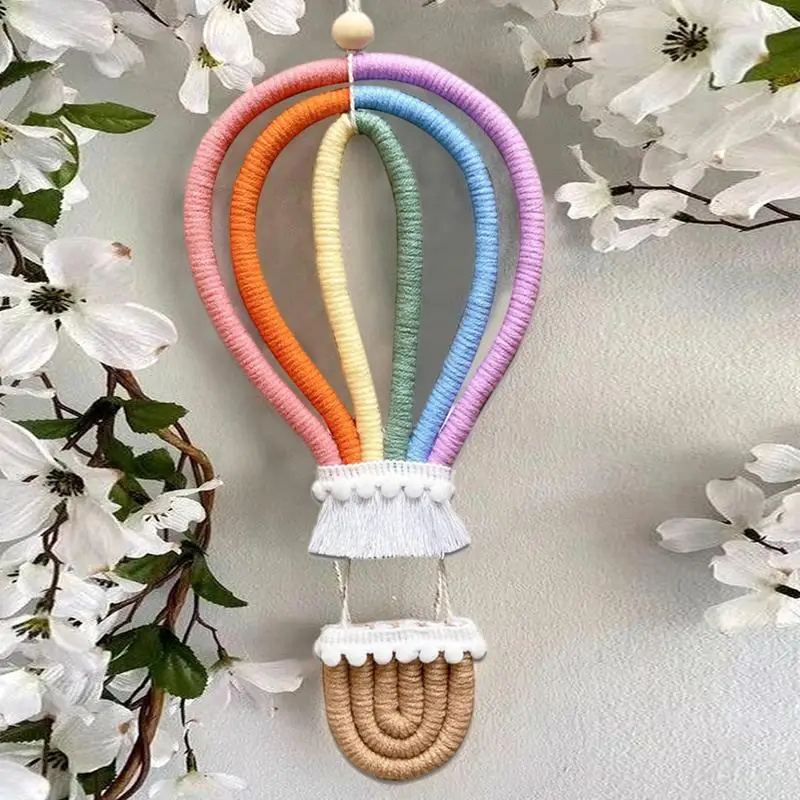 Rainbow Wall Pendant Hot Air Balloon Wall Hanging Tassels Woven Hot Air Balloon Wall Hanging Handmade Boho Decor Macrame