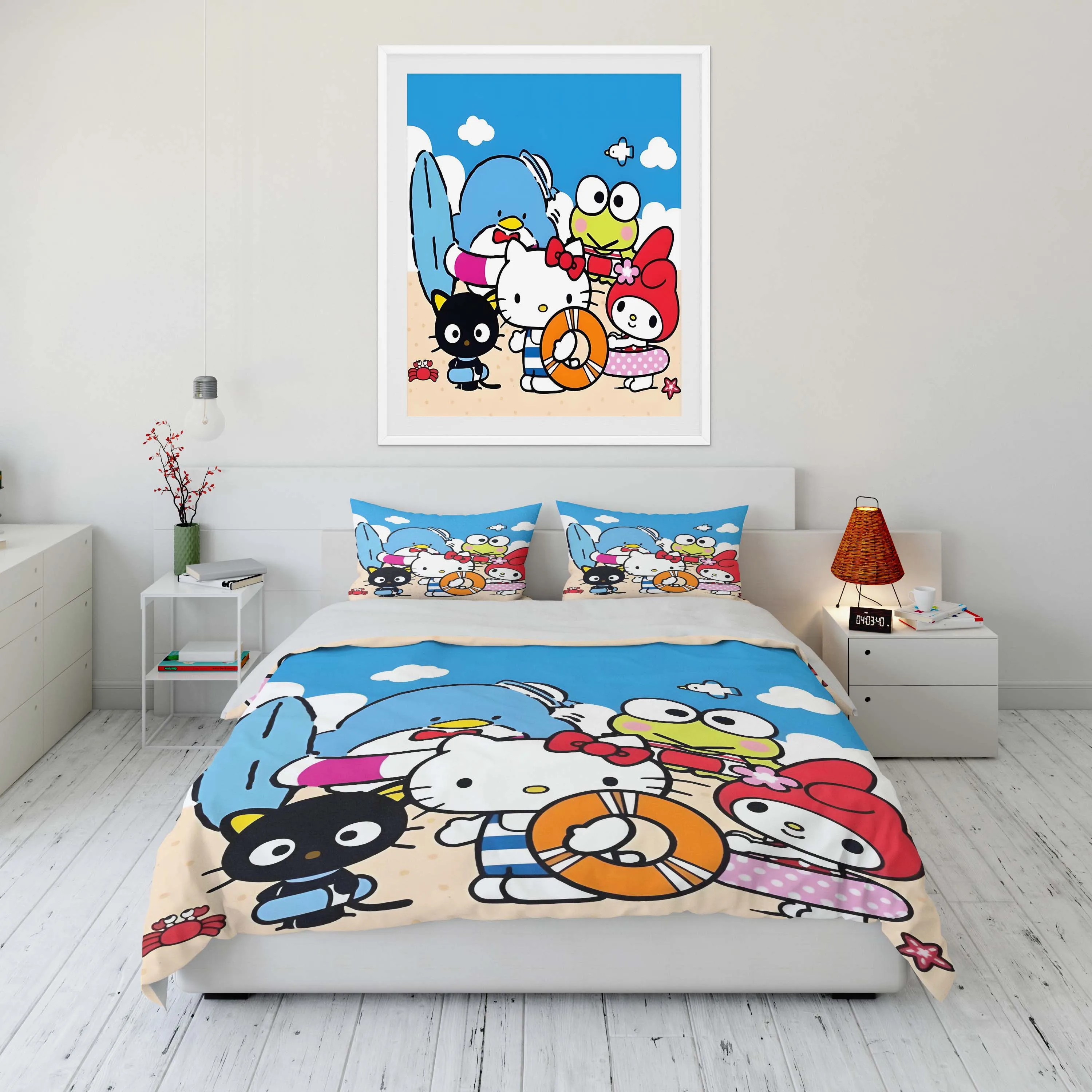 Sanrio Character Friends Printed Quilt Cover Pillowcase Bedding Set Kids Adult Comfortable Bed Set Twin King Bedding Set Luxury