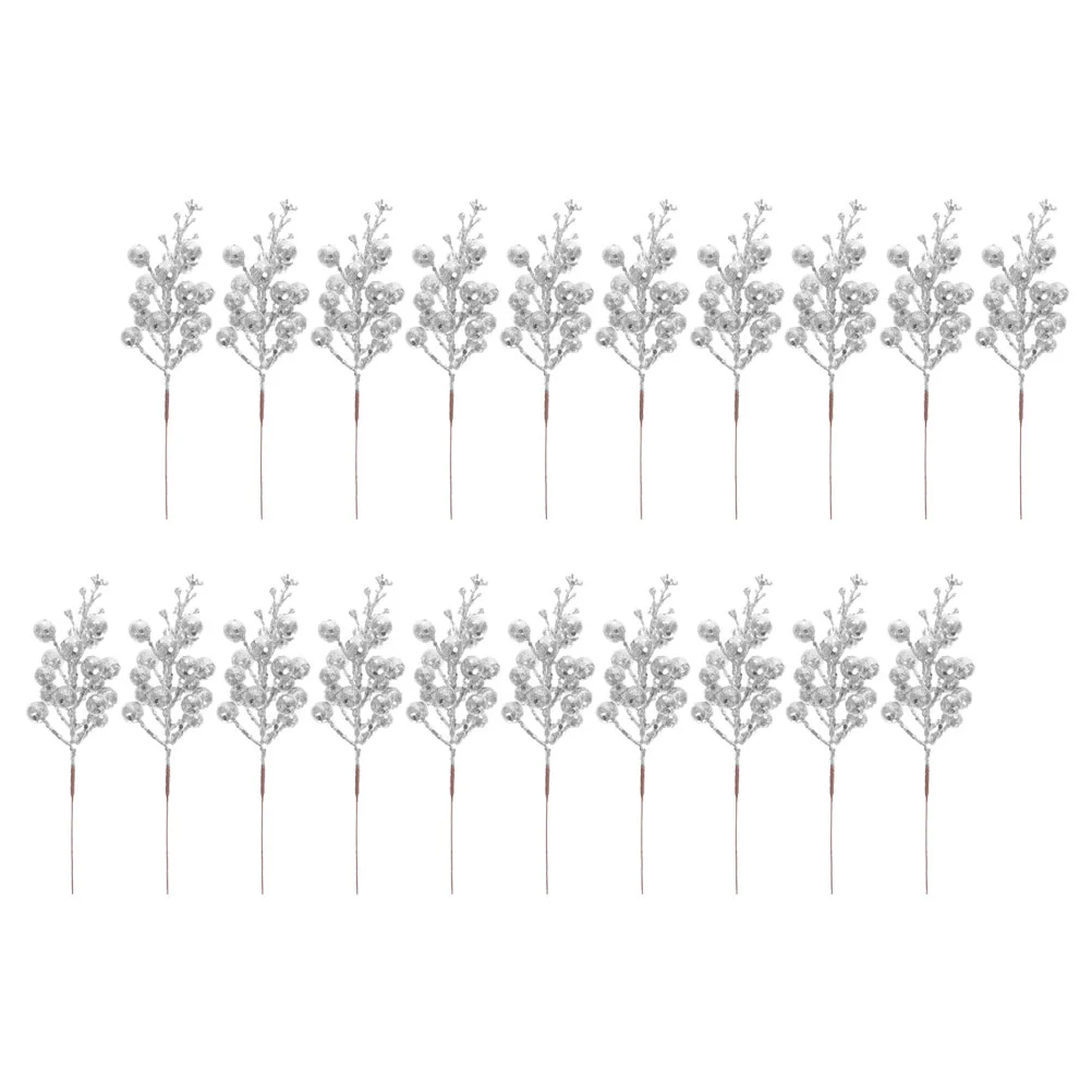 

20 Pcs Artificial Christmas Tree Imitation Berries Decorations Berry Branches Wreath Stems DIY Silver