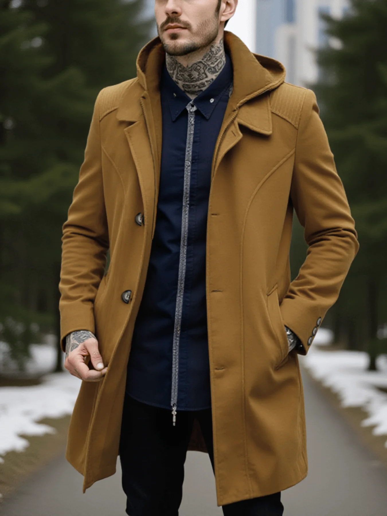 

Warm Men's Long Coat Woolen Hooded Jacket For Autumn Streetwear Gentleman Fashion Commuting Outdoor Zipper Wear Outerwears