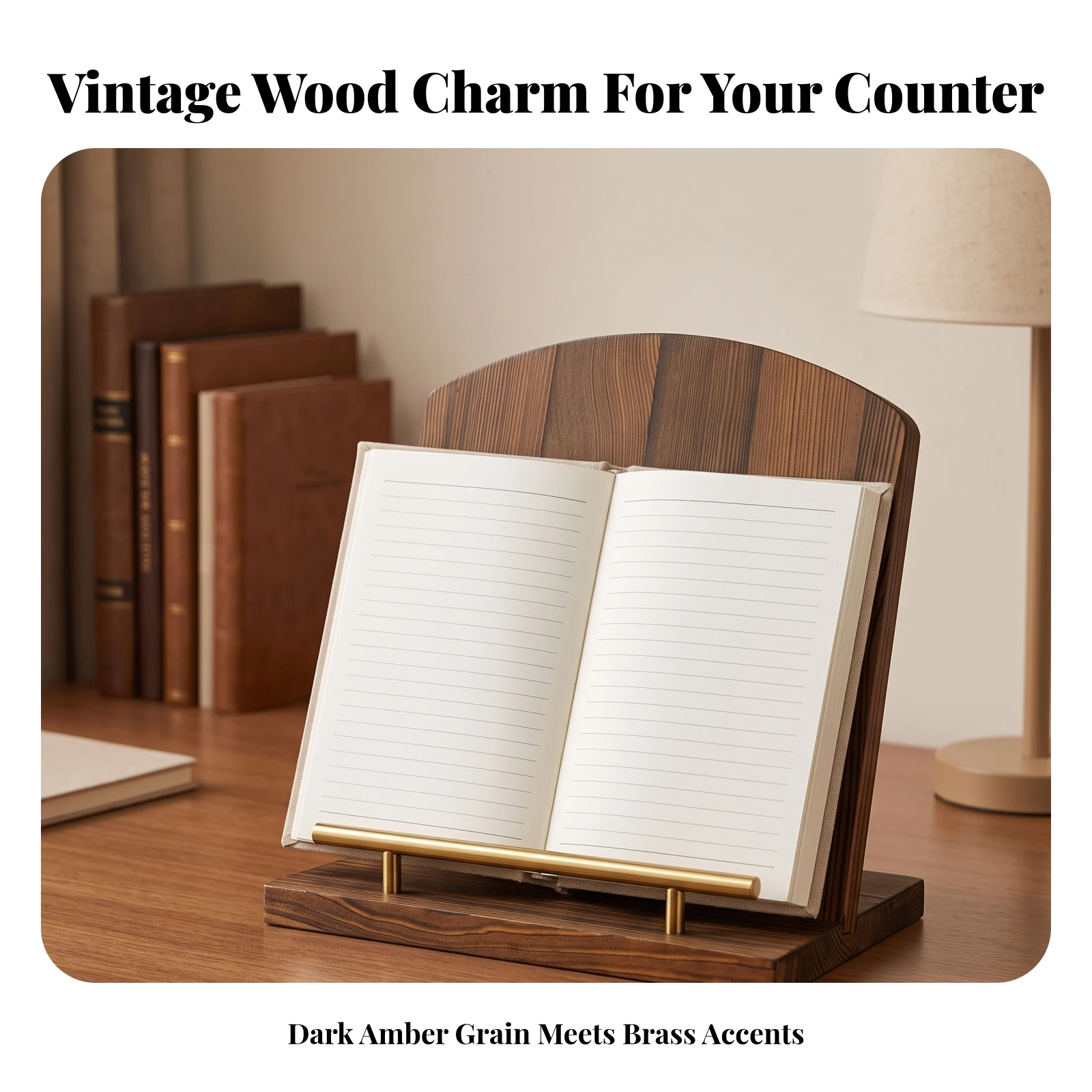 Wooden Display Stand Vintage Desktop Book Stand Holder Sturdy Elegant for Readers, Kitchen Counter
