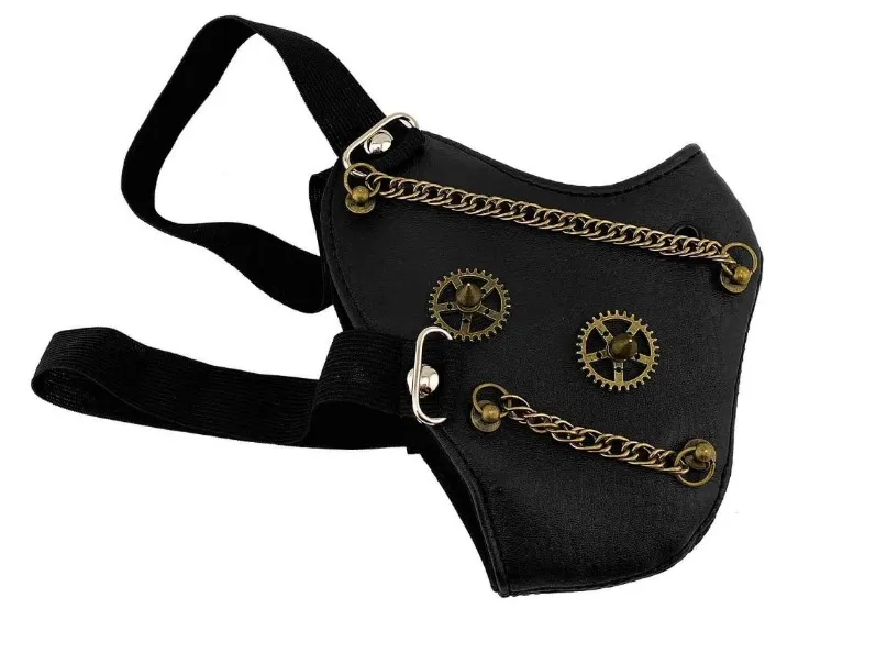 Zwarte Pu Lederen Klinknagel Punkketting Masker Dames Ademend Feest Cosplay Halloween Mond-Moffel R1423