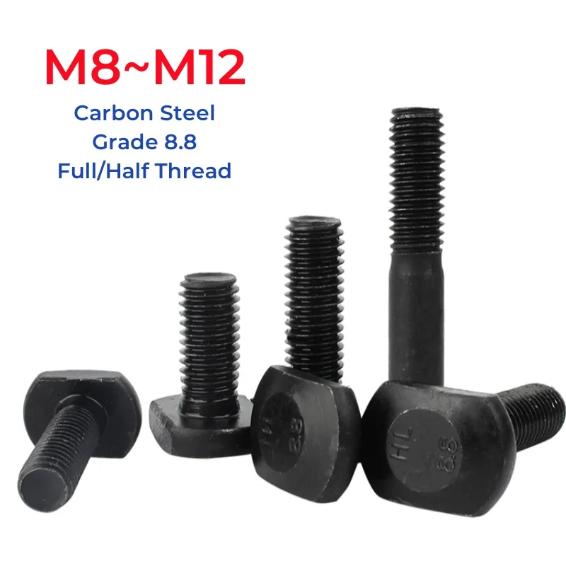 M8 M10 M12 GB37 الصف 8.8 الأسود الكربون الصلب T شكل لكمة آلة طحن المسمار الخيوط قضيب لقط غطاء الترباس كامل/نصف الموضوع