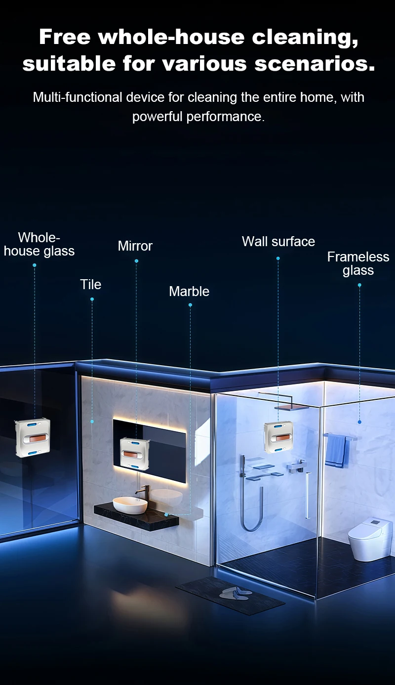 Window Cleaning Robot Liectroux S11, 4-Way Water Spray, 9000PA,Home Glass Floor Wall Tiles Cleaner Robot, Floating Scraping Tech
