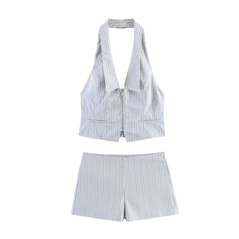 

Withered Cross Border 2026 New Striped Vest Style Top And Shorts Set New Two Piece Set Women's Suit Ropa Mujer