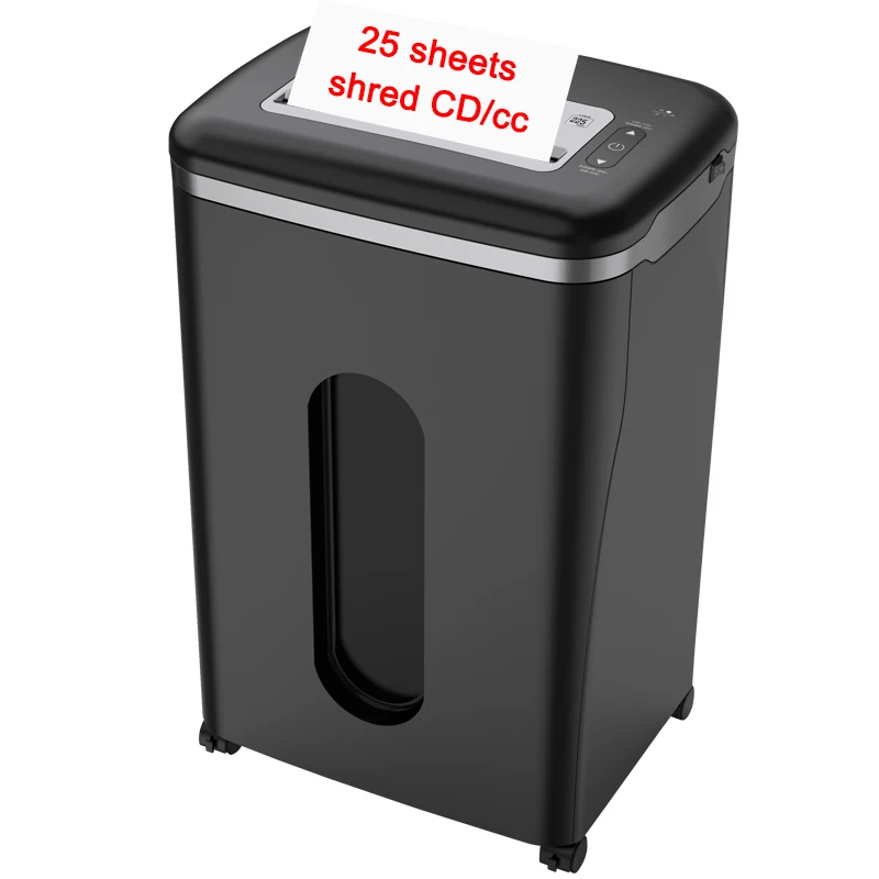 High-Efficiency Office Paper Shredder 25 Sheet Cross Cut 4*40mm CD Shredding Machine with 33L Pull Bin for Card Material