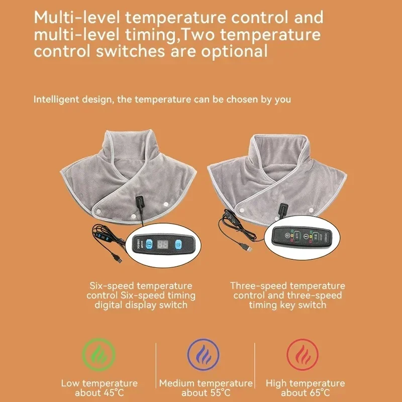 Pemijat bantalan leher bahu pemanas elektrik, penguat punggung USB serviks penahan kompres termal pereda nyeri lelah, alat penahan punggung hangat