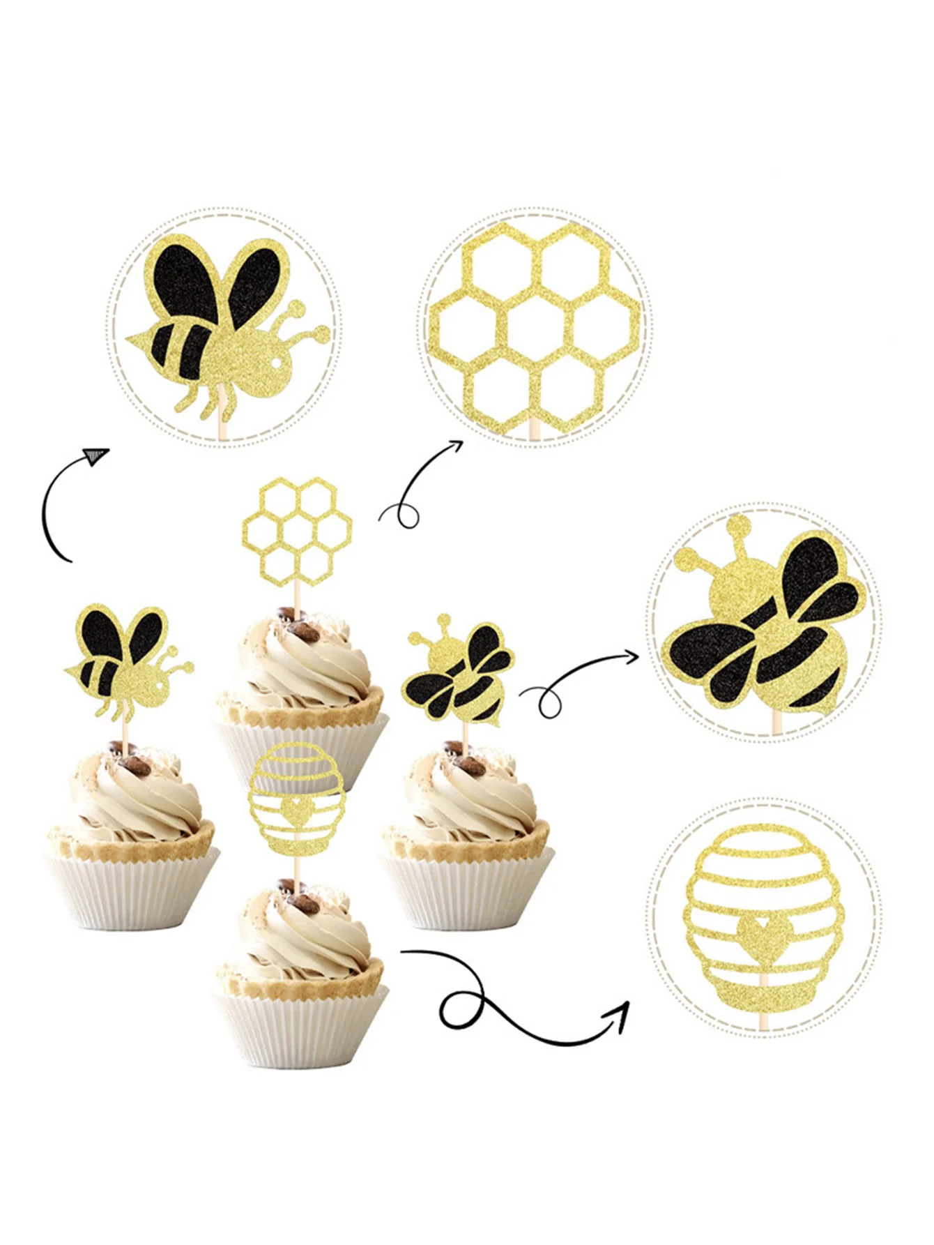 12pcs Bee Hive cake Tag Baking cake piccola bandiera plug-in compleanno a tema festa decorazione torta tag