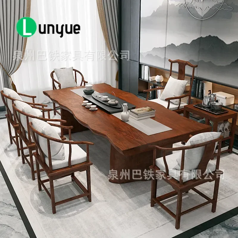 New Chinese Style Solid Wood Tea Table Office Meeting Guest Log Tea Set Integrated Home Zen High End Furniture