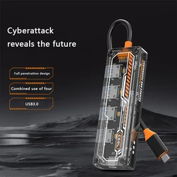 5 In 1 Transparent Usb C Hub Usb Splitter Type C Hub For Macbook Pro Air Laptops Pc Accessories Docking Station Hub Usb C Rj45
