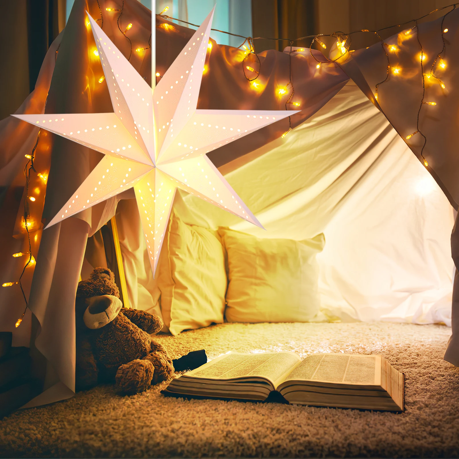 

Paper Star Lanterns Shade Decorations Foldable Hanging Office Xmas Party Star Light Crafts Festival Lighting