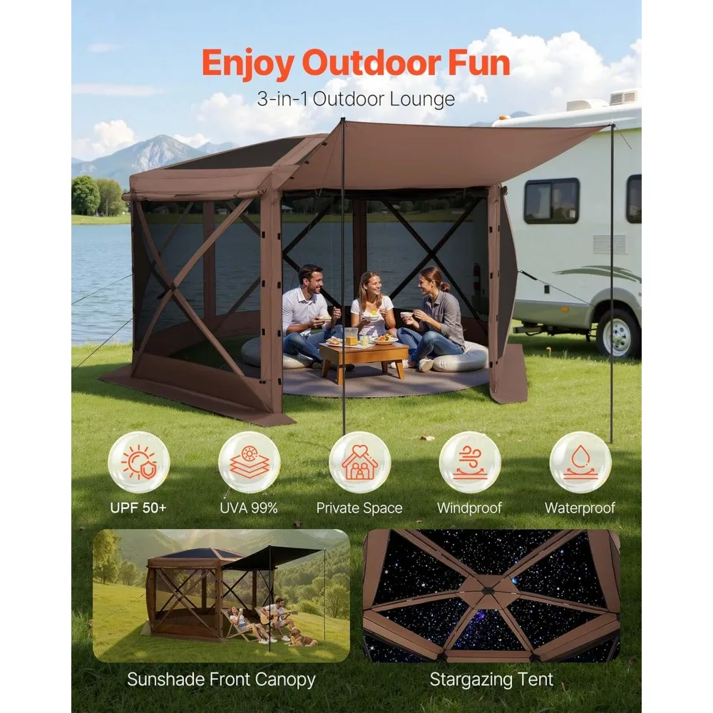 12x12ft Up Gaz Screen Tent 6-Sided Canopy with Removle Top Carry Bag