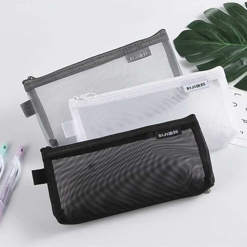 Women Man Makeup Bags Case White Gray Black Large Capacity Mash Transparent Cosmetic Brush Girls Boys School Nylon Pencil Case