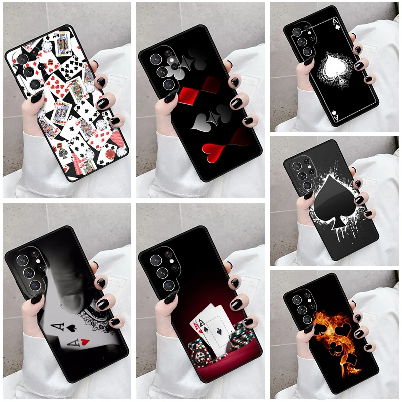 Ace of Spade Playing Card For Samsung Galaxy S25 S26Ultra S24 S23 S22 S21 Ultra FE Case Soft  Silicone Shockproof Phone Cover