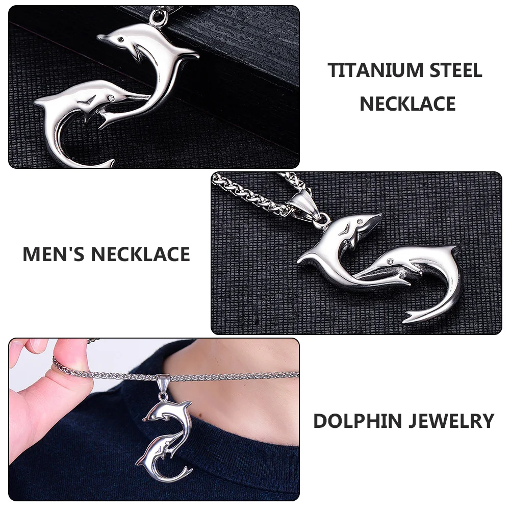 

Titanium Steel Necklace Men's Pendant Clavicle Chain Necklaces Dolphin Jewelry Glossy
