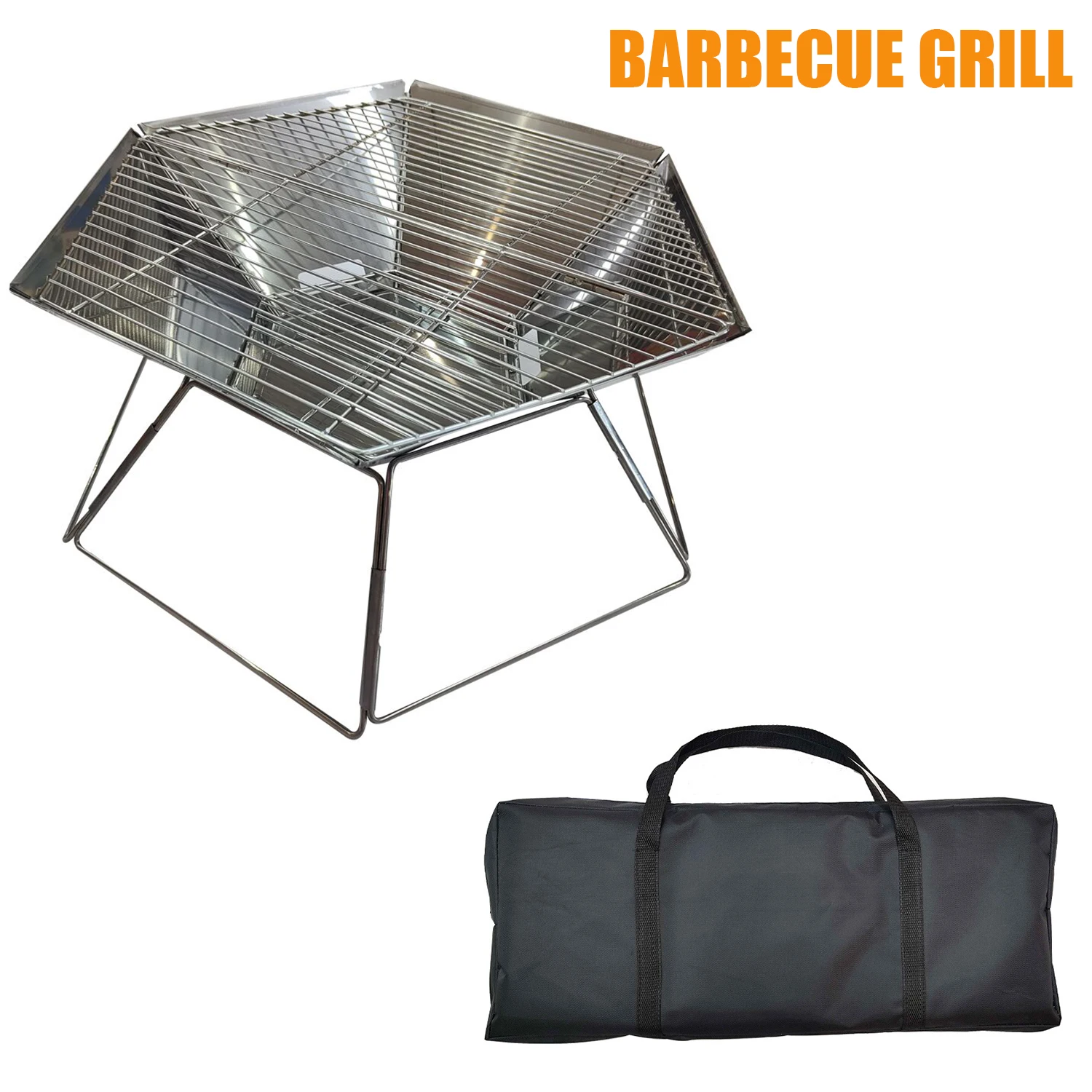 Camping Stainless Steel Grill Charcoal Heating Stove Hexagonal Fire Table Folding Portable Grill Outdoor Picnic Buffet Stove