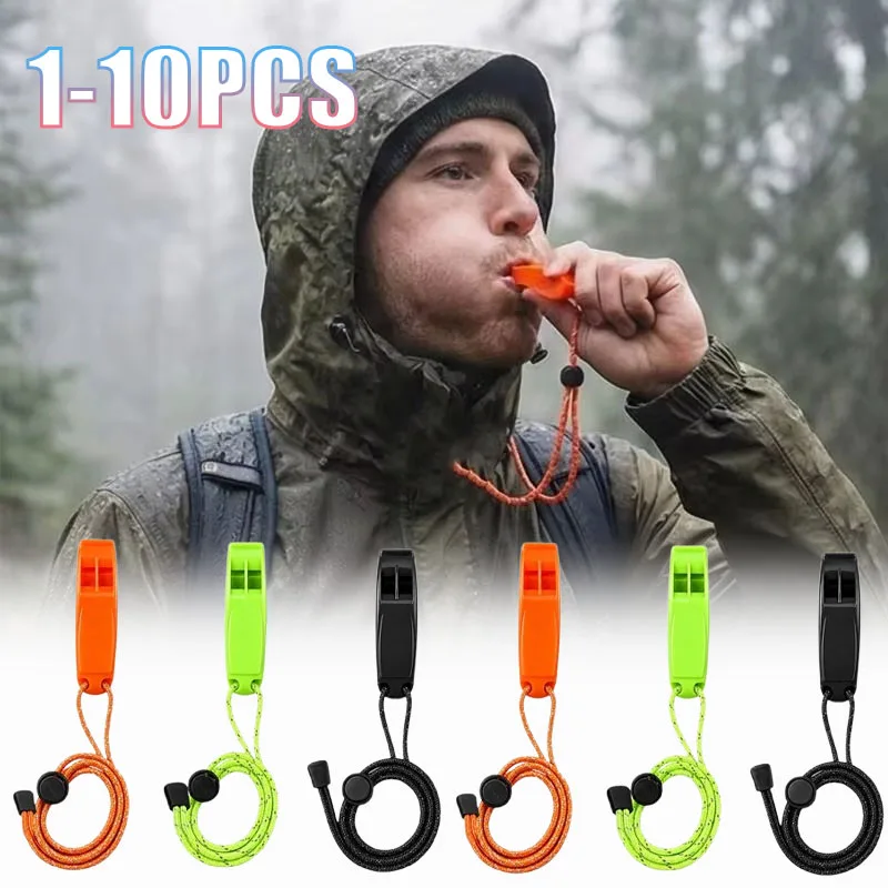 1-10pcs Safety Whistle High Decibel Floating Emergency Signal with Reflective Rope Carabiner for Climbing Cycling Travel