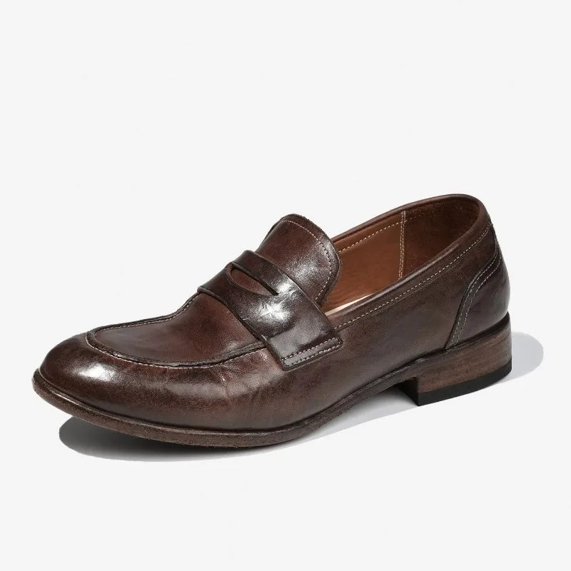 Handmade Loafers Men's Dress Leather Shoes Genuine Leather Slip on Casual High Quality Business Shoes Male Spring Summer