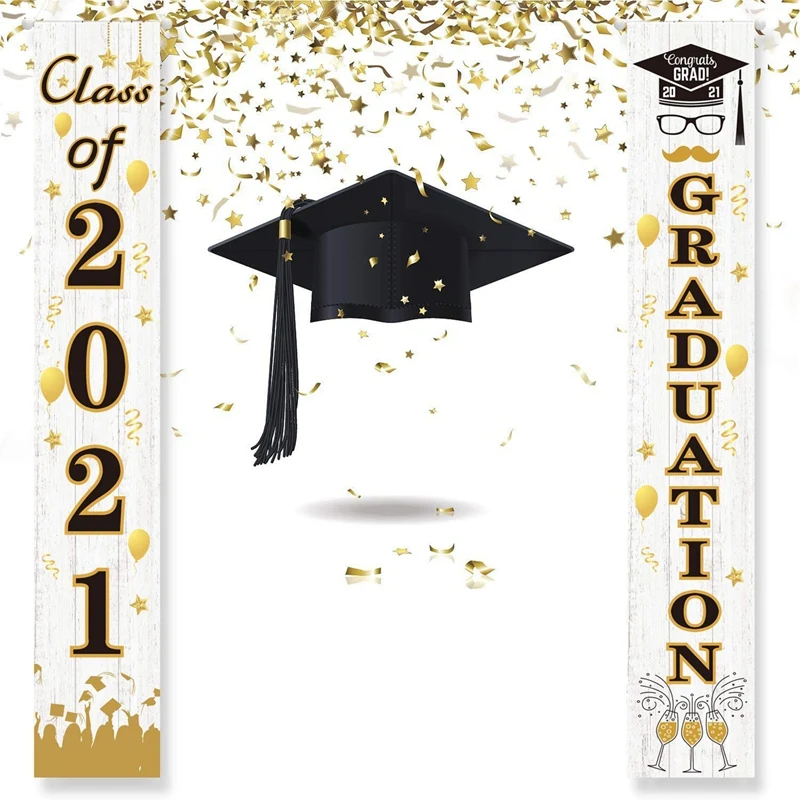 Graduation Decorations - Class Of 2021 & Congrats Graduation Porch Sign Banners Graduation Party Supplies