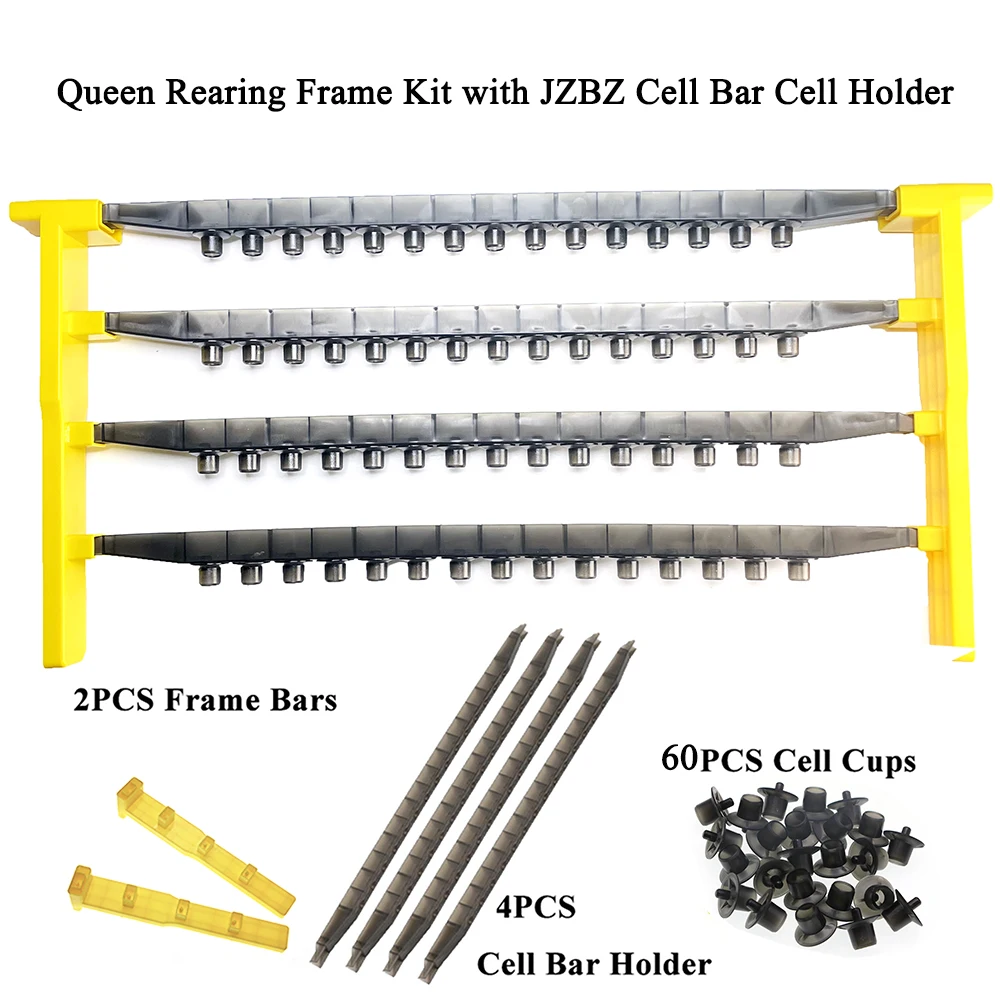 1PCS JZBZ Queen Rearing Plastic Frame Cell Cup Strip Two Side Bar With 60PCS Base Mount Holder No-Graft Breeding Beekeeping  Bee