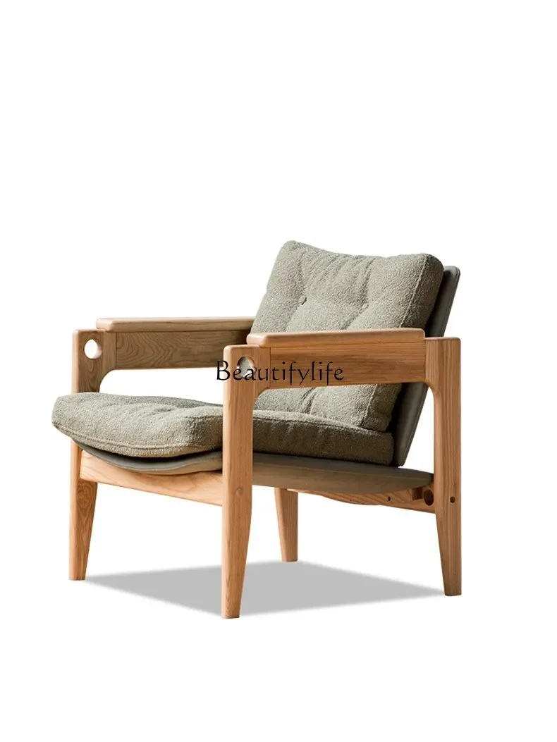 

Nordic solid wood retro leisure chair balcony home single reading sofa chair