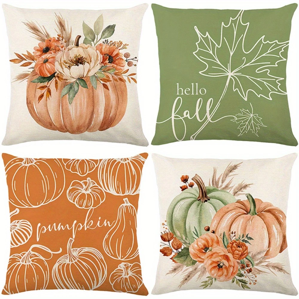 4PCS Fall Christian Throw Pillow Covers with Watercolor Pumpkin Maple Leaf Scripture Quotes for Autumn Home Decor