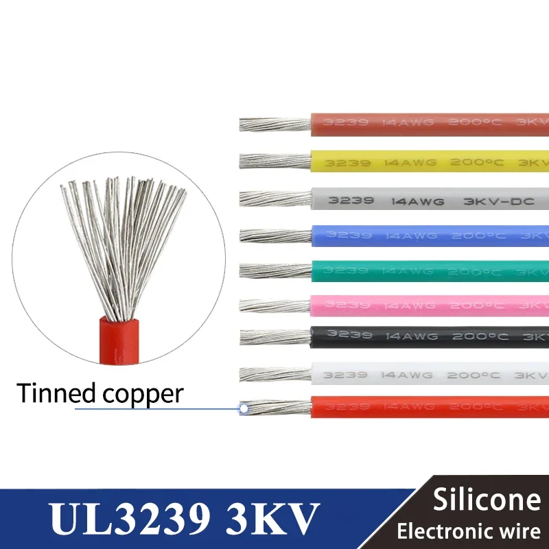 

1/5M UL3239 Silicone Wire Tinned Copper 32 30 28 26 24 22 20 18 16 14 12 10 8 AWG 3KV DIY LED Heat-resistan Electronic Cable