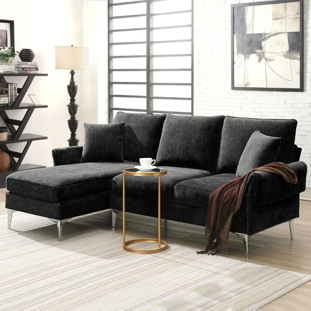 

84" Convertible Sectional Sofa Living Room Furniture, Modern Chenille L-Shaped Couch with 2 Pillows Reversible Chaise Lounge.