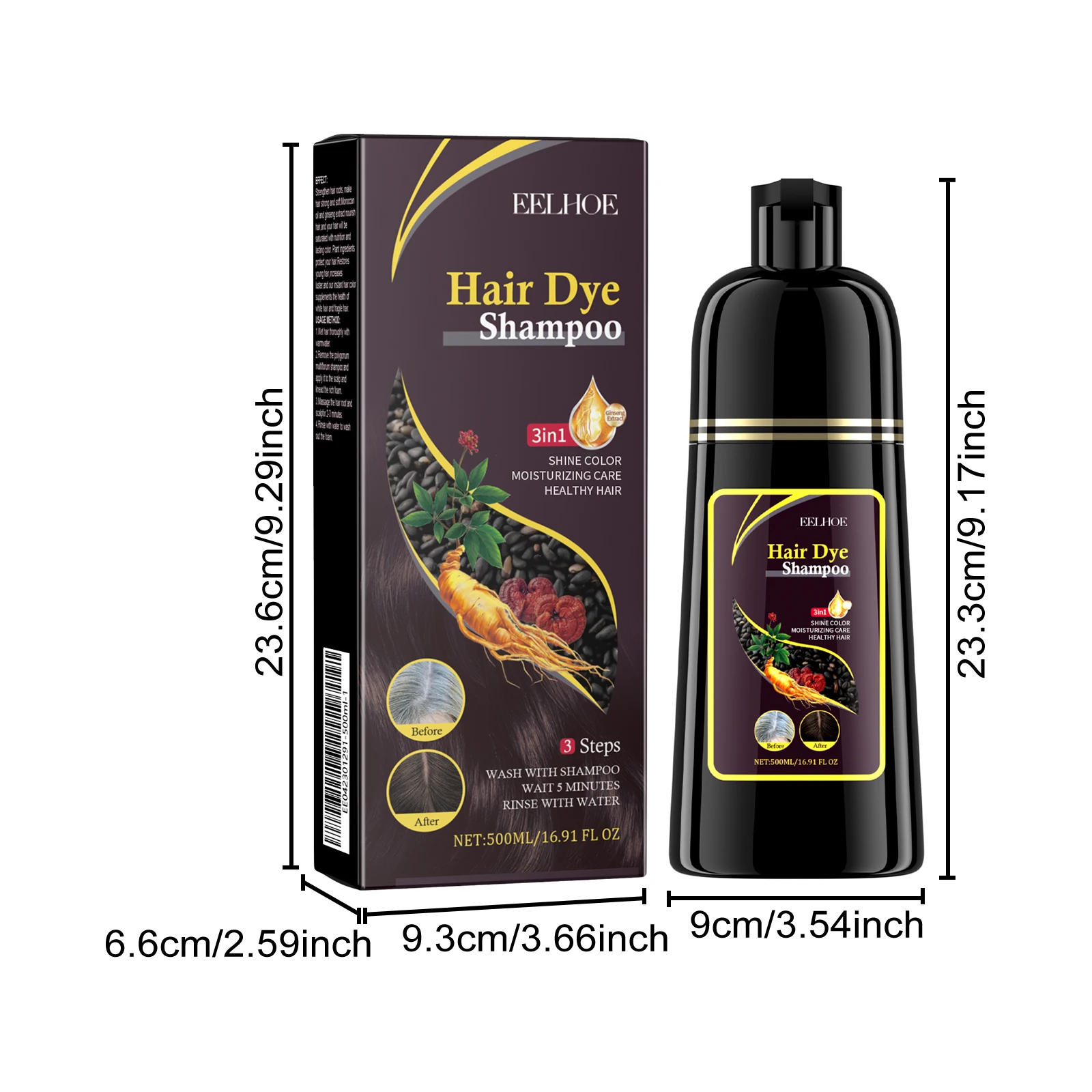 3-in-1 Hair Shampoo Natural Herbal Hair Dye Dry Cleaning Shampoo Change Hair Color Deep Nourishing Fluffy Refreshing Hair Dye