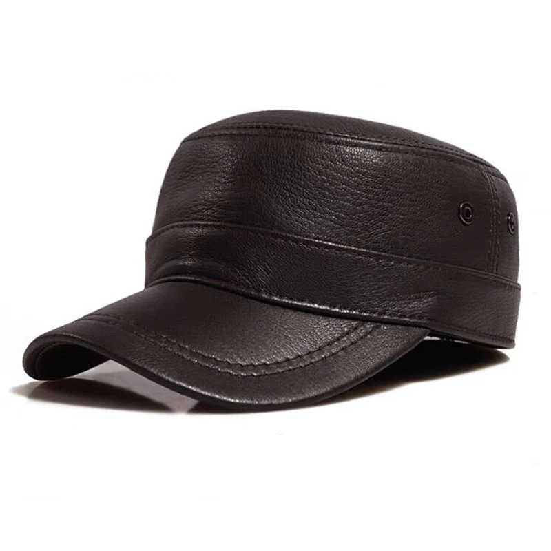 2026 Spring Men Genuine Leather Baseball Caps Male Casual Sheepskin Flat Military Belt Warm 56-60 Sprot Flight Hats