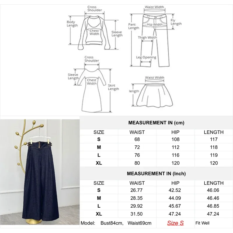 レディースジーンズ 2026 春新作 高品質 ネイビーブルー デニム ワイドレッグパンツ