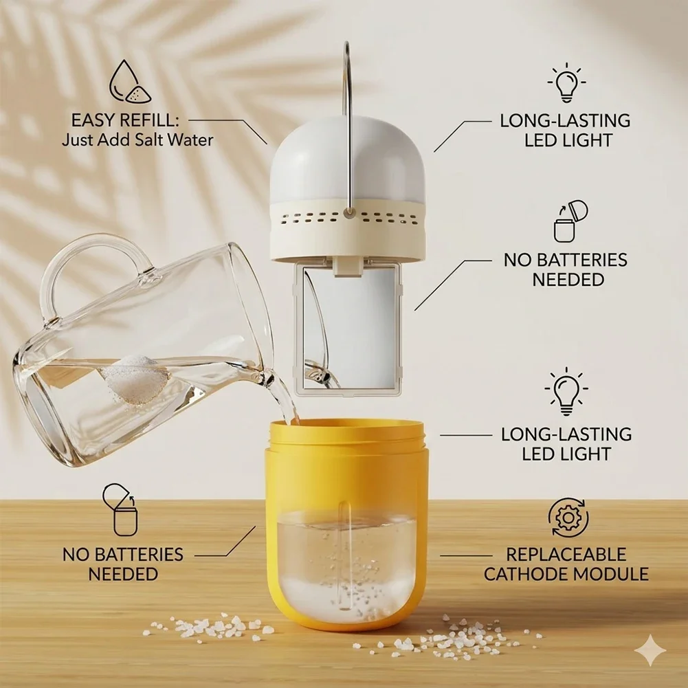 Lampe de camping à eau salée, vue complémentaire