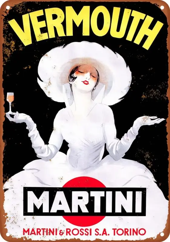 Fashion Lady Girl White Dress Vermouth Martini Italy Drink Bar Restaurant Vintage Metal Tin Sign Aluminum Signs Wall Art Home De