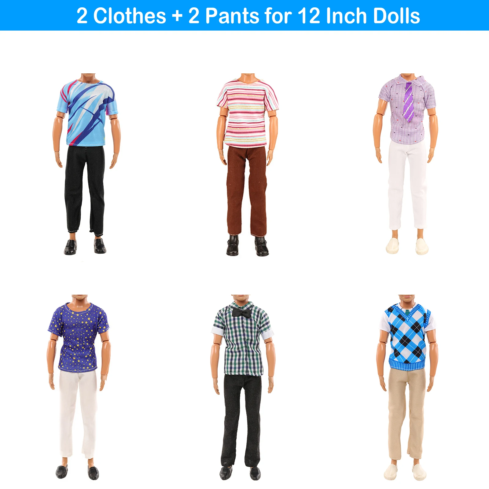 16 ltems Ken Doll Accessories=1 Jacket Suit+4 Top Shorts+1 Beach Pants+4 Pairs Of Shoes+1 Sunglasses+1  Glasses+1 Headset+2 Pets