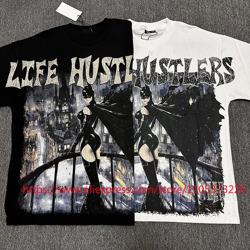 

Fashion New Life Hustlers Men's T-Shirt Y2K Dark Hero Graphic Casual Streetwear Tee Top