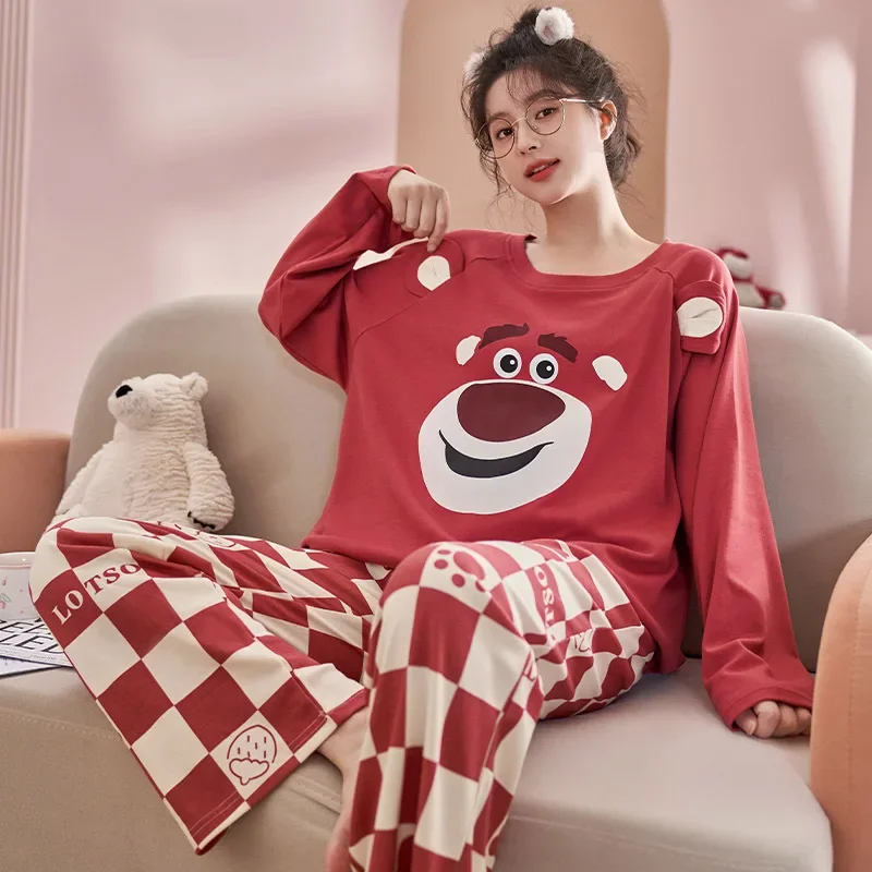 

2024 new fashion ladies pajamas autumn imitation cotton long-sleeved cartoon winter ladies cute student homewear two-piece suit